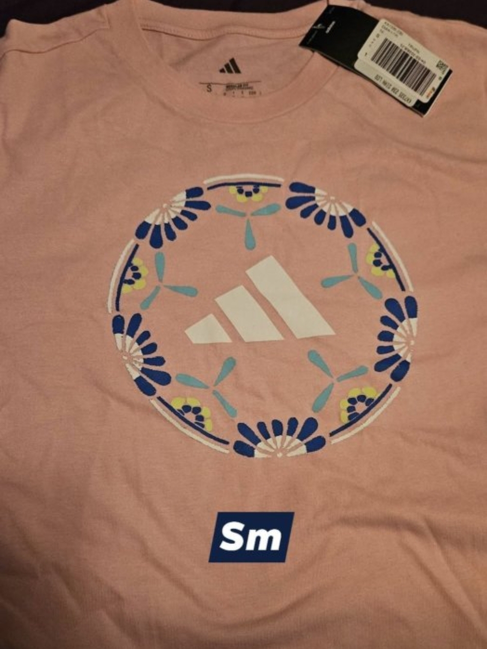 adidas Pink Short-Sleeve Tee with Floral Logo